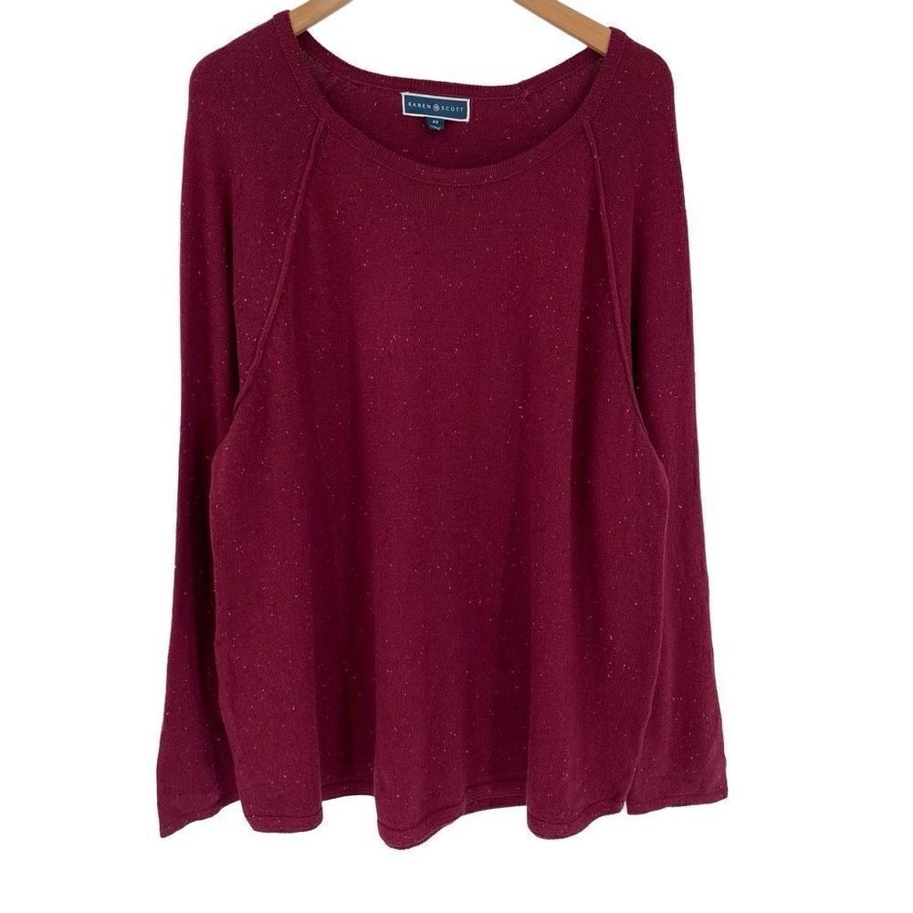 Karen Scott Curved‎ Hem Sweater Long Sleeve Relaxed Plus Women 2X Merlot